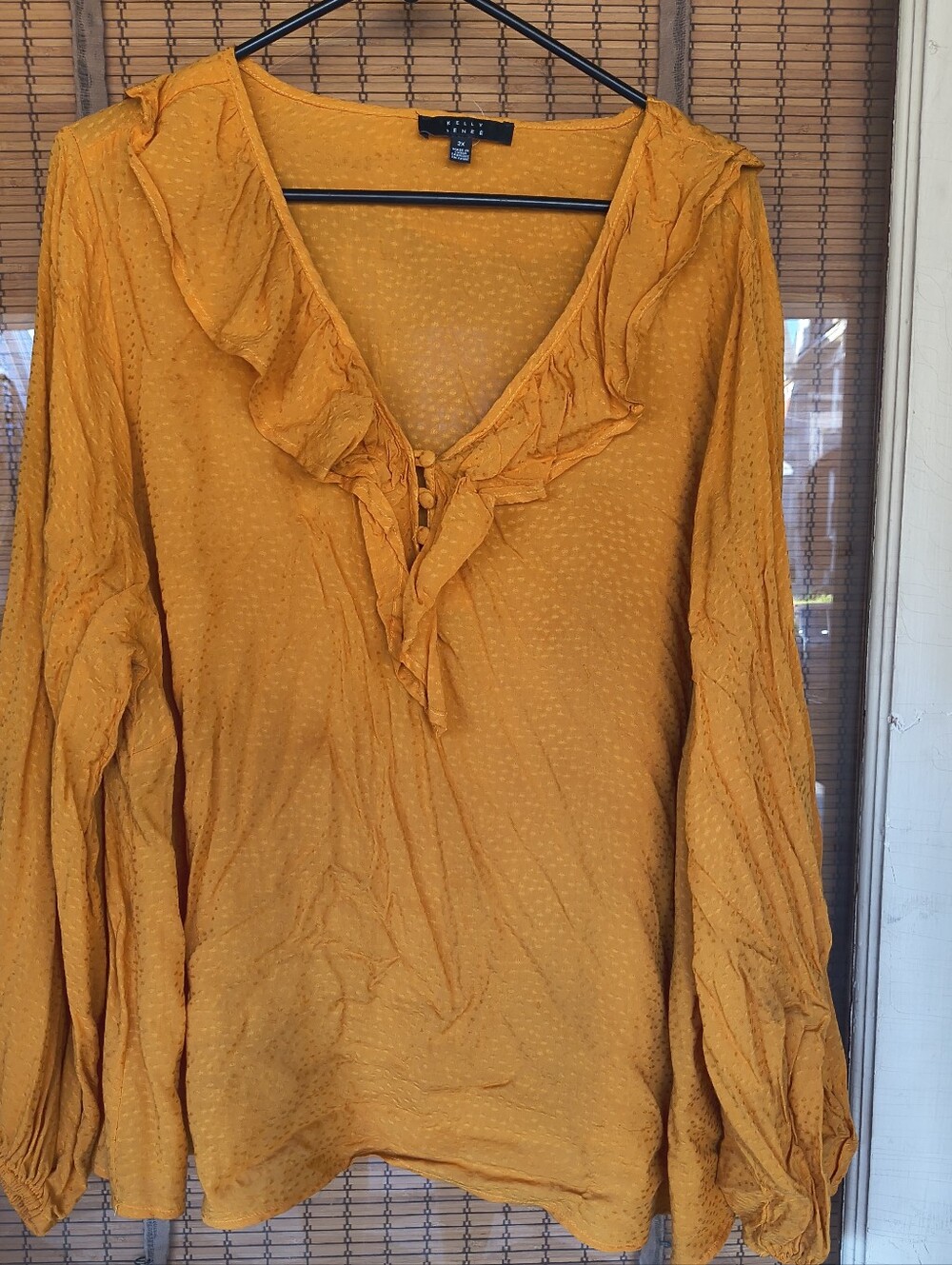 Kelly Renee Mustard Yellow Boho Swiss Dot Ruffle Blouse 2x